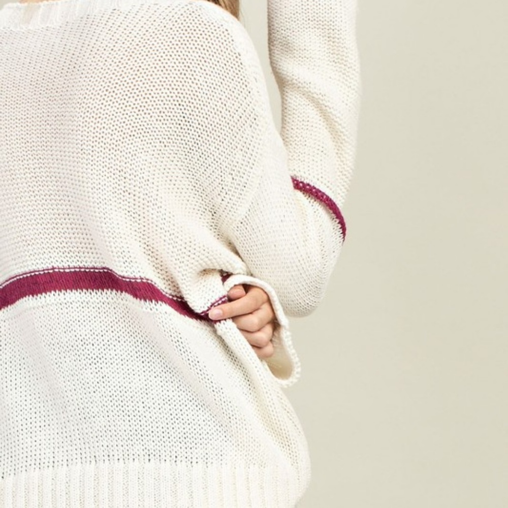 NWT Fuchsia Stripe Sweater Knit Top - Picture 6 of 7